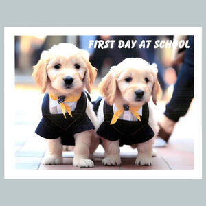 #0231 Puppies First Day At School W/Text. 4x6 Version Glossy Photo Fast Ship